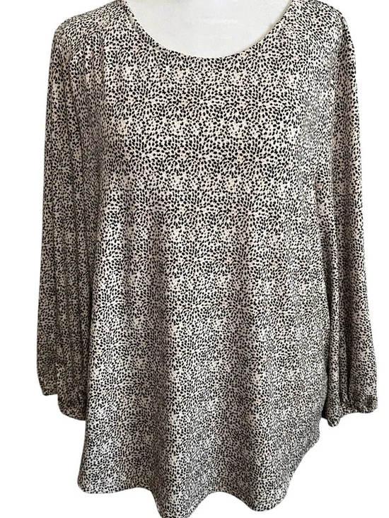 Adrianna Papell Black and Cream Printed Long Sleeve Scoop Neck top size L - Picture 2 of 9